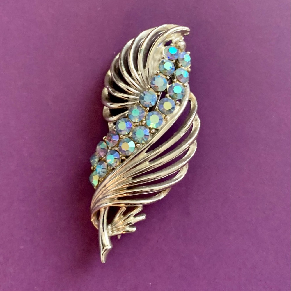Vintage Silvertone with Crystals Pin